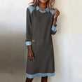thumbnail image 1 of Mceream Robes Longues pour Femmes Formelles Grande Taille à Blocs de Couleur Robe Patchwork en Denim Printemps Ample Décontractée à Col Midi Robes Chandail Gris TG, 1 of 8