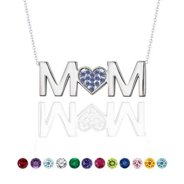 JeenMata Collier Pendentif Maman - Saphir Bleu - Pierre de Naissance de Septembre en Or Blanc 18K Plaqué sur Argent Sterling