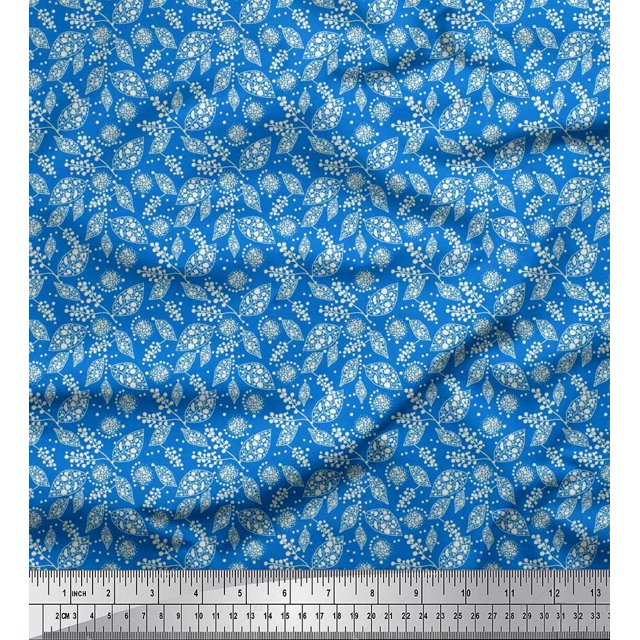 Soimoi Moss Georgette Fabric Dot & Leaves Printed Fabric 1 Yard 42 Inch Wide