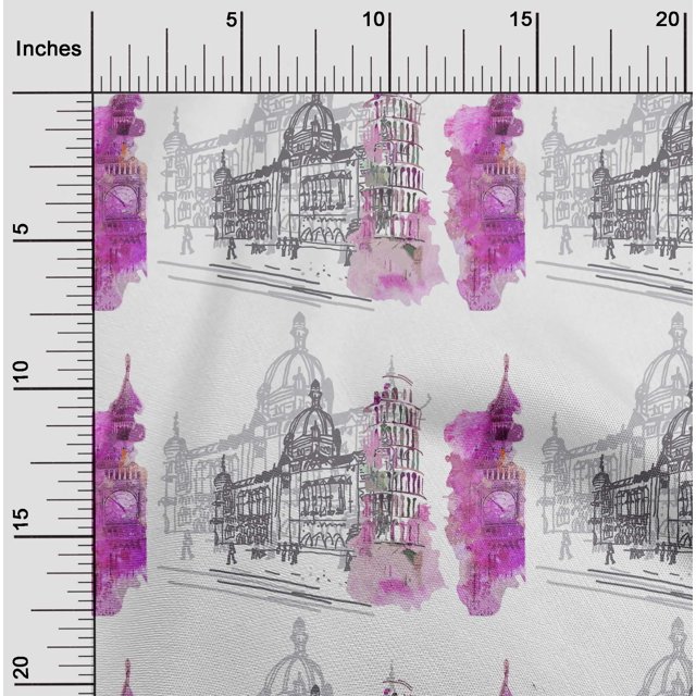 oneOone Polyester Lycra Violet Tissu Monuments Voyage Robe Tissu Matériel Tissu Imprimé par la Cour 56 Pouces de Large