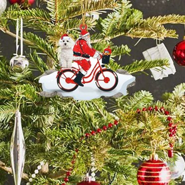Pendentif de Sapin de Noël en Forme de Poupée Chiot du Père Noël, Ornement de Bicyclette en Acrylique pour Déco Festive à la Maison pendant les Fêtes