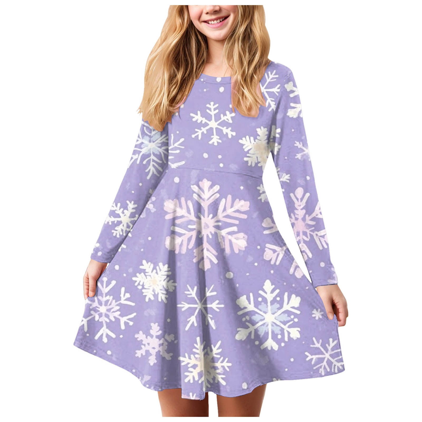 Splozh Petite Fille Enfant Hiver Robe de Fille de Noël Imprimée Bal Fête Fête de Noël Robes de Fille Violet,11-12 Ans