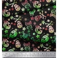 thumbnail image 3 of Soimoi Japan Crepe Satin Fabric Star,Crossbones & Skull Halloween Print Fabric by The Yard 42 Inch Wide, 3 of 3