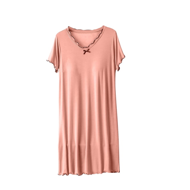 Timegard Pyjama pour Femme avec Soutien-Gorge Intégré Manches Courtes Col en V à Volants Tenue d'Intérieur Confortable Chemise de Nuit Décontractée