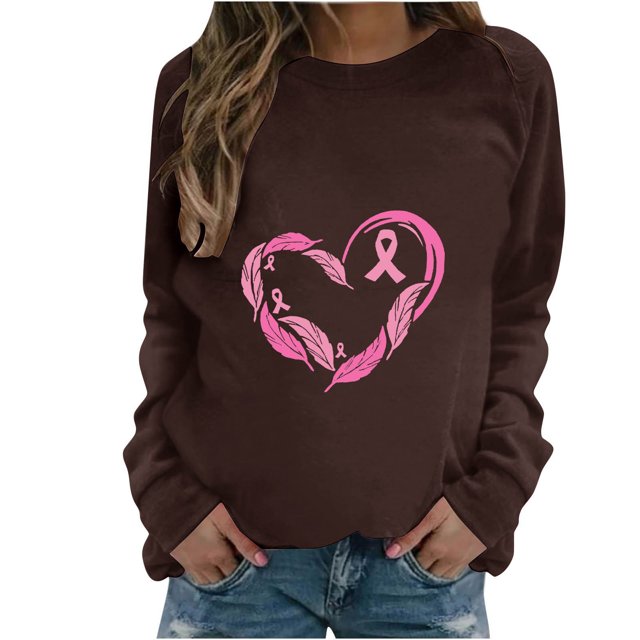 Rbaofujie Chandails à Capuchon pour Femmes Femmes Mode Décontractée Imprimé Col Rond Ample Manches Longues T-shirt Hauts Blouse Cardigan Brun Chandails pour Femmes