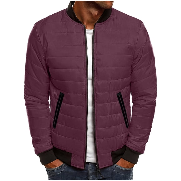 cfhntfmh Men's Bomber Jacket Zip up Winter Warm Quilted Padded Jacket Lightweight Casual Spring Fall Winter Coat