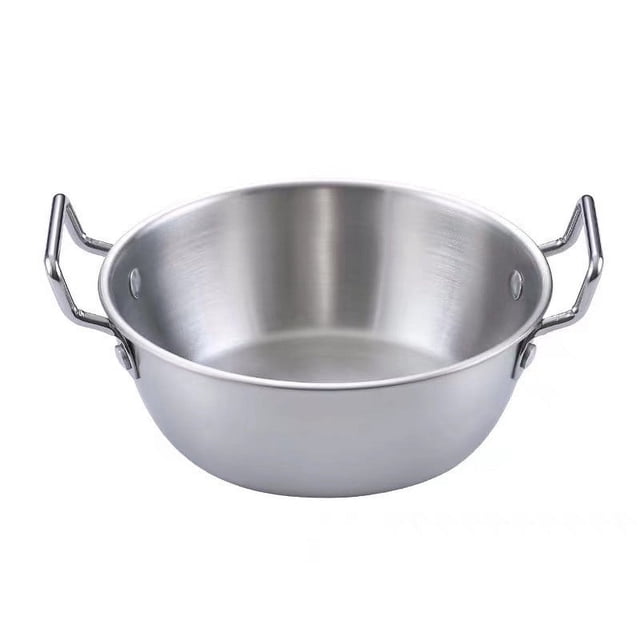 Fiudx Xiying Bol en Acier Inoxydable / Plat de Service Mat Brossé à Deux Anses / Bol Empilable pour Collations Légumes Pâtes / Assiette pour Fondue Chinoise / Conception Texturée Durable / Polyvalent / 1 Pce