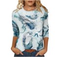 thumbnail image 2 of Hauts pour Femmes T-shirt Ample Imprimé de Mode pour Femmes Blouse à Manches 3/4 Col Rond Hauts Décontractés Hauts pour Femmes Manches 3/4 en Liquidation, 2 of 5