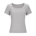 thumbnail image 4 of BVOFAR Women's Casual Short Sleeve Square Neck T-Shirts Summer Ribbed Knit Tops Solid Color Slim Fit Tee Shirts 2025, 4 of 5