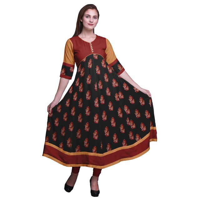 Bimba Print Long Party Wear Anarkali Kurta Flared A Line Kurtis For Women