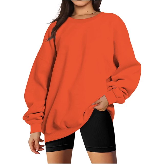 ORUYROP Chandails en Molleton Surdimensionnés pour Femmes Manches Longues Col Rond Chandail Décontracté Ample Couleur Unie Polaire Tops Pulls