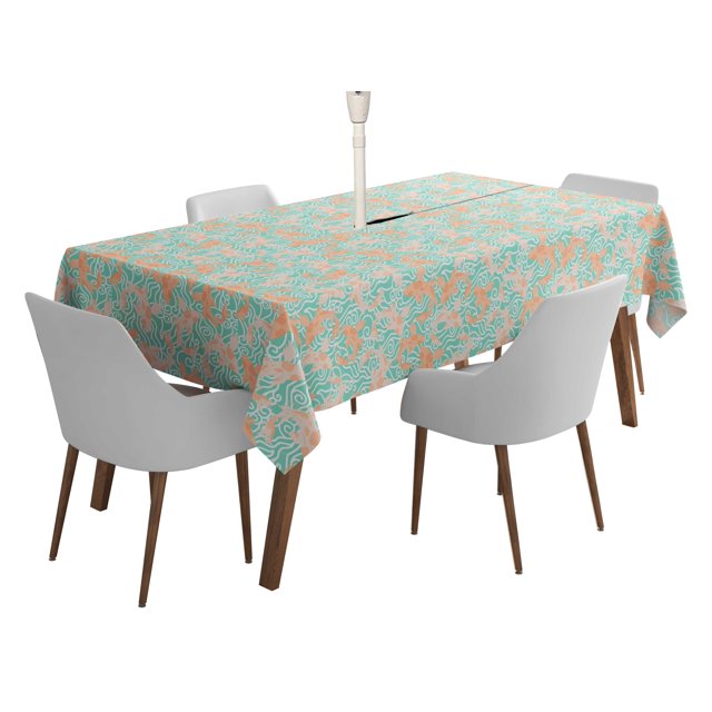 Vargottam Indoor/OutdoorTablecloth58x120 Inch Rectangle Tablecloth with Umbrella Hole and Zip- Waterproof PatioTableCloths- TableCovers for Backyard RectangularTable- Aquamarine Green2