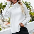 thumbnail image 2 of Yuyuzo Womens Sweater Long Sleeve Pullover Turtleneck Tops with Button Cuff Winter Fall Casual Solid Color Sweaters, 2 of 4