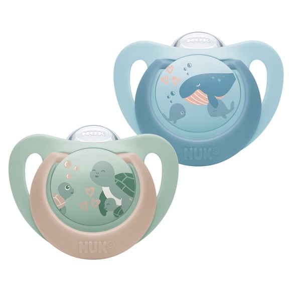 NUK First Choice Baby Pacifiers, 18-36 Months, Orthodontic Pacifiers, Soothes 99% of Babies**, Turtle & Whale, 2 Count