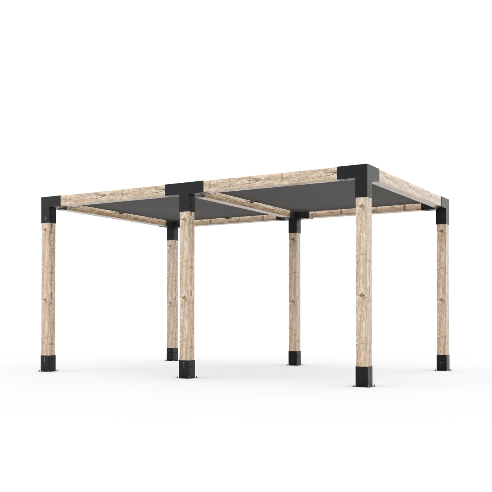 Kit Toja 12' x 22' Double Pergola avec 2 voiles d’ombre pour poteaux en bois 6x6