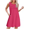thumbnail image 2 of Ovzne Robes d'Été pour Femmes Robe d'Été pour Femmes Couleur Unie Ample Sans Manches Col Rond devant Plissé Robe Courte Grande Taille Robe Maxi Liquidation, 2 of 7