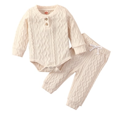 Tenues de Survêtement pour Nouveau-Né Bébé Fille Enfants Filles Garçons Automne Hiver Longues Tenue Fille Taille 4 Manche Uni Épaissi Chaud Grandes Couvertures pour Bébé Fille Barboteuse Hauts Pantalons Ensemble 2 Pcs Vêtements