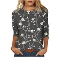 thumbnail image 1 of HKEJIAOI T-Shirts à Manches 3/4 pour Femmes à Imprimé Floral, Col Rond, Coupe Ample, T-Shirts Décontractés Mode, Chandails à Enfiler, Gris-D TG, 1 of 5