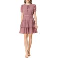thumbnail image 2 of INSPIRE CHIC Women's Tie Neck Ruched Sleeve Elastic Waist A-Line Double Layers Ruffle Hem Short Dress S Muted Purple, 2 of 7