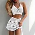 thumbnail image 2 of Kcodviy Womens Crocheted Hollowed Out Bikini Razors Two Piece Summer Bikini Set with Ruffle Cover Up Beach Wear Swimsuit, 2 of 5