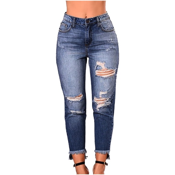 Bigersell Black Jeans Womens Skinny Jeans Discount Plus Size Flare Jeans Flare-Leg Denim Pants Button Closure Ripped Jeans Female Trendy Straight Mid Waist Long Pants Style J-73 Dark Blue S