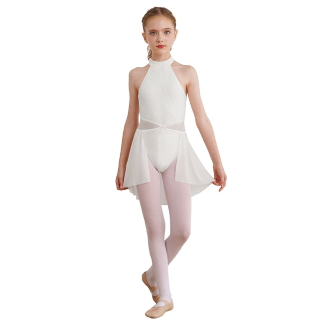 Yartina Robe de Danse Ballet Sans Manches pour Filles, Robe Justaucorps Moderne Contemporaine Ivoire 10