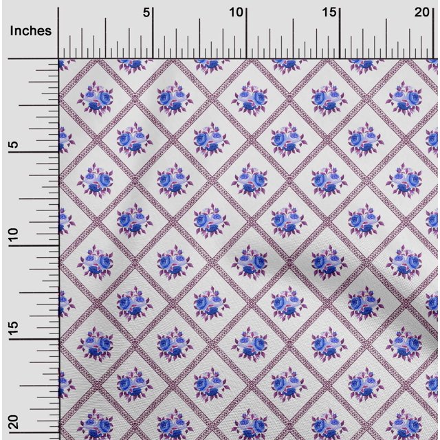 oneOone Popeline de Coton Tissu Imprimé Floral Losanges/feuilles et Roses 1 Yard 56 Pouces de Large