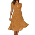 thumbnail image 1 of Pisexur Robe d'Été pour Femme à Manches Courtes, à Volants, Imprimé Floral, Aguichant, Col en V Profond, Taille Haute, Courte et Fluide, Robe Maxi, Décontractée, Vacances, Robes, Robe Soleil, 1 of 9