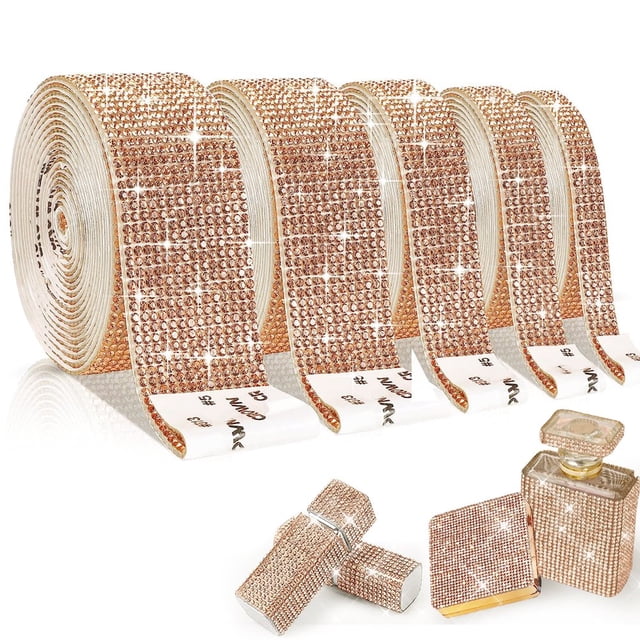 CUITING 5 Rolls Super Self Adhesive Art & Craft Tape with 2 mm Rhinestones Strips Sticker(Silver)