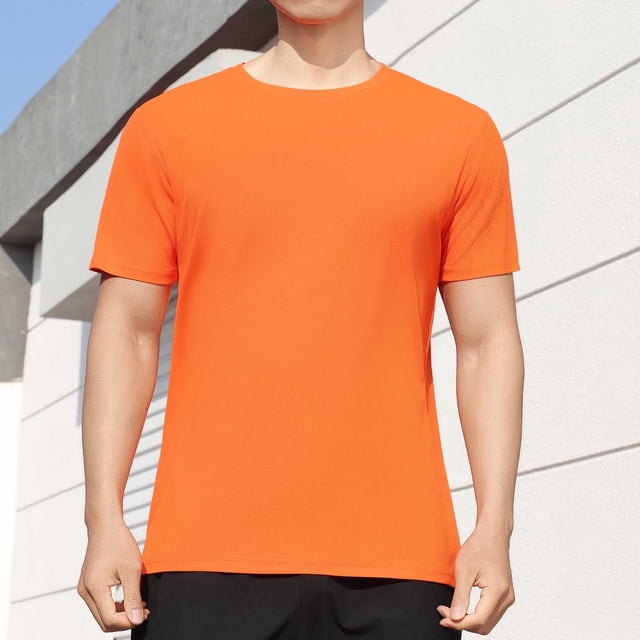 Styesk T Shirts for Man Solid-Color Casual Elastic Sports Short Sleeved Round-Neck Blouses