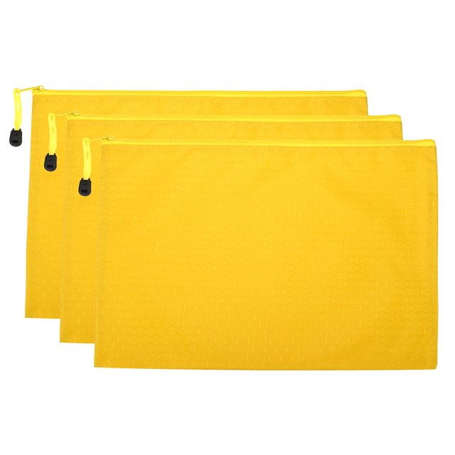 Unique Bargains Waterproof Zipper File Bags, A4 Document Holders for Office, Yellow 3 Pack