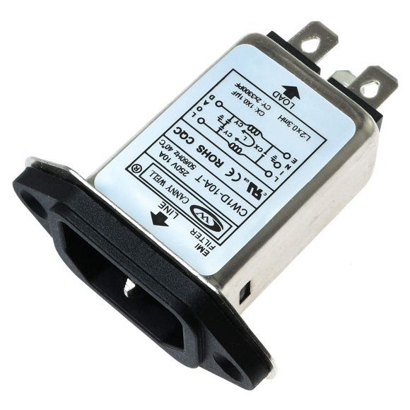 E-Outstanding AC 250V 10A IEC 320 C14 Male Plug 3 Pins Black PCB Panel Power Socket Connector EMI Filter