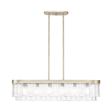 Ciara 6-Light Linear Pendant in White Gold with Hammered Water Glass