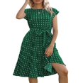 thumbnail image 3 of MesaSe Femmes Robes d'Été Boho Points Midi Manches Courtes Robe Décontractée avec Ceinture Vacances Robe de Soleil Noir XL, 3 of 5