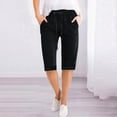 thumbnail image 2 of Summer Clearance 2025! Womens Plus Size Pants,Women Solid Color High Waisted Elastic Drawstring With Pocket Cotton And Linen Five Quarter Pants, 2 of 5