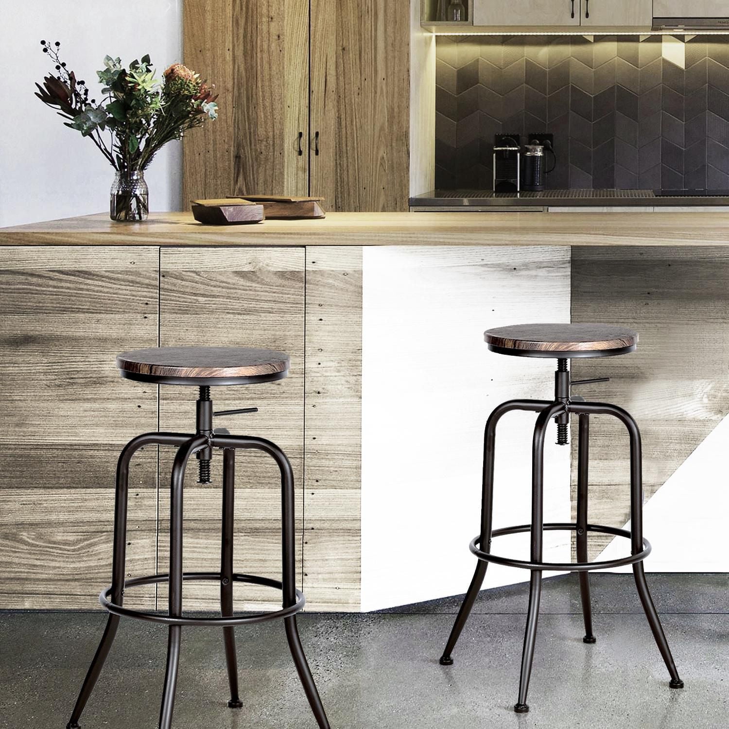 Homylin Ensemble de 2 barstools, chaises de comptoir modernes sans dossier à hauteur réglable de 27.2" à 30.3", ensemble de chaises de bar rondes pour cuisine, salle à manger, bar, pub, petit déjeuner