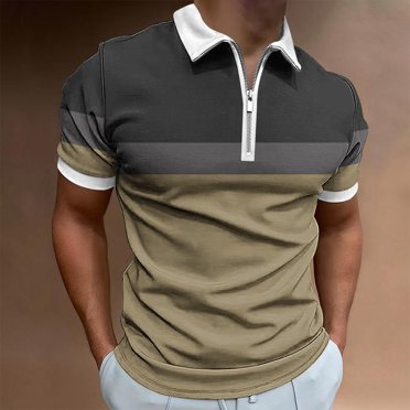 Pisexur Golf Shirts for Men,Vintage Color Block Gym Shirts Short Sleeve Lapel Zipper Blouses Lightweight Relaxed Fit Activewear Moisture Wicking Quick Dry Workout Shirts Stylish Business Shirts