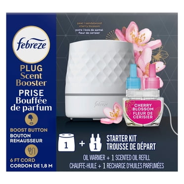 Febreze PLUG Scent Booster Starter Kit, White, Oil Diffuser, Air Freshener Plug In, Continuous Scent Device + Cherry Blossom Refill