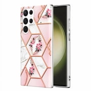Supershield Samsung Galaxy S23 Ultra Case Marble Floral Design Protective Soft Flowers Phone Case - Pink