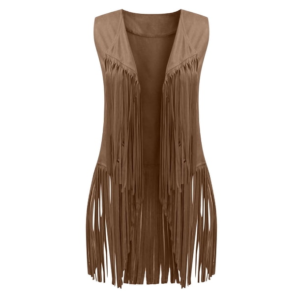 lcziwo Todays Deals Womens 2024 Vintage Western Fringe Vest Plus