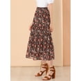 thumbnail image 4 of Unique Bargains Women's Floral Print Elastic Waist Ruffle Maxi Tiered Skirt, 4 of 6