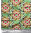 thumbnail image 1 of Soimoi Moss Georgette Fabric Floral,Hummingbird & Squirrel Animal Printed Fabric 1 Yard 42 Inch Wide, 1 of 3