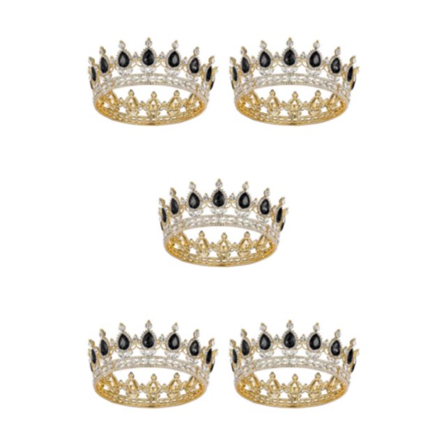 ZheElen Alloy Durable And Non-deforming Rhinestone For Wedding Or Cosplay Family Wedding Hair Crown Gold + black 5Set