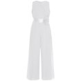 thumbnail image 2 of renvena Kids Girls Flower Wedding Party Bodysuit Ruffled Chiffon Pageant Banquet Rompers Summer Wide Leg Pants Jumpsuit Playsuit with Detachable Embellishment Ivory 16, 2 of 5