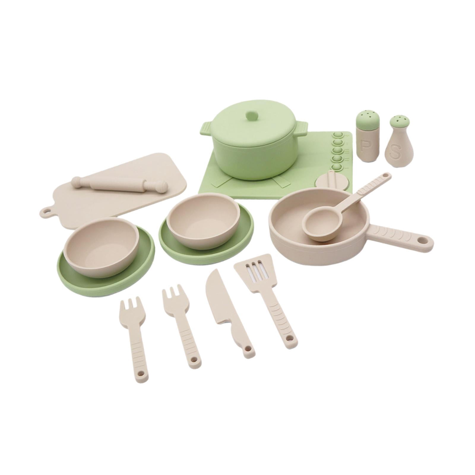 HILABEE 14 Pieces Kitchen Toys Play Kitchen Accessories for Boys Girls Kids Children Green