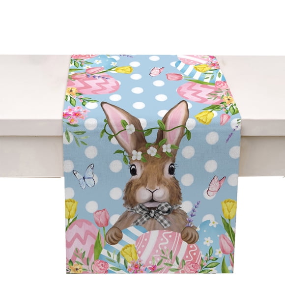 Binwennn Easter Egg Bunny Table Runner Kitchen Table Decoration Table Cloth Pad Coffee Table Cloth Holiday Banquet Living Room Table Cloth (10) 90" Table compatible with Macrame Coffee Table And Table