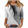 thumbnail image 1 of Besolor Hauts d'Été pour Femmes 2024 Mode Imprimé Col Rond T-Shirts Habillés Décontractés Blouse Manches 3/4 et Hauts, 1 of 5