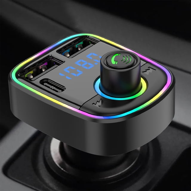Wuztai Bluetooth Car Adapter Transmitter, Wireless FM Transmitter with Fast Charging, Bluetooth 5.0 Car Kit for Music Streaming Hands-Free Calling, USB QC PD Charger MP3 Player for Car Stereo