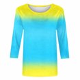 thumbnail image 4 of VSSSJ Hauts à Manches 3/4 pour Femmes Décontractés Tendance Imprimé Dégradé Manches Raglan Col Ras du Cou Coupe Décontractée Tunique Respirante T-Shirt Bleu Ciel TTG, 4 of 4