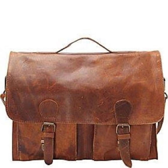 Sharo B-5 Soft Leather Laptop Messenger Bag & Brief Bag, Dark Brown